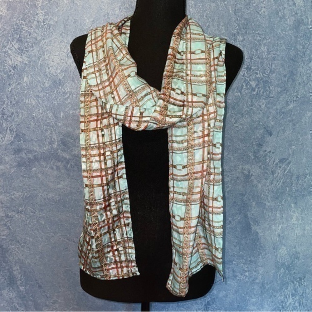 Silk Chain Buckle Printed Light Blue Scarf
